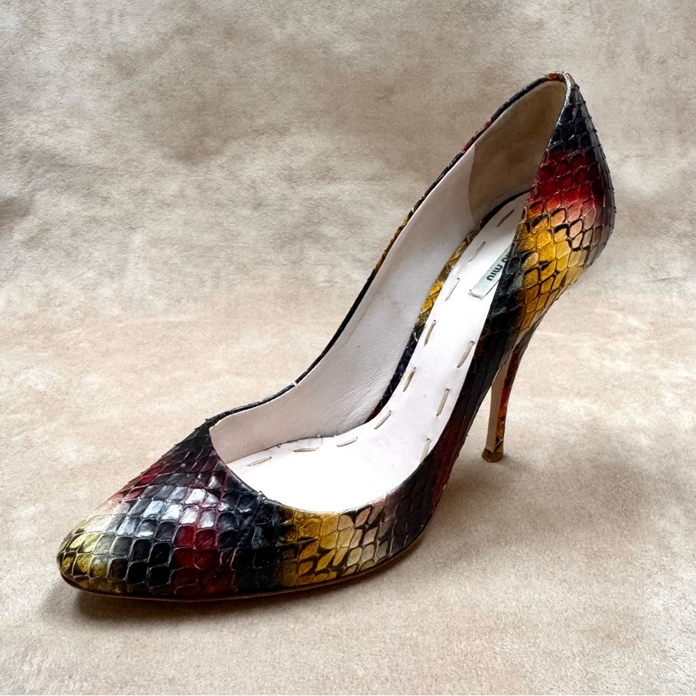 Miu Miu Whips Graffiti Snakeskin Ombre Multicolor Heels Calzature Donna 38.5 Box - Picture 2 of 15